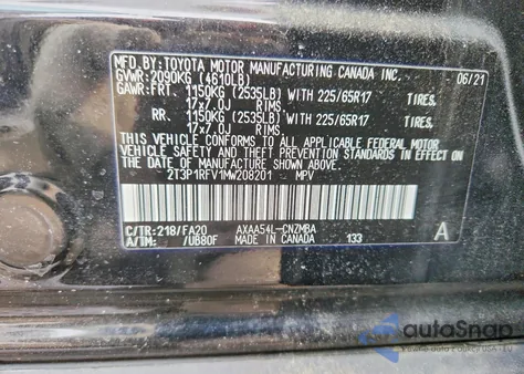 2021 Toyota Rav4 Xle z USA, uszkodzony, nr VIN 2T3P1RFV1MW208201